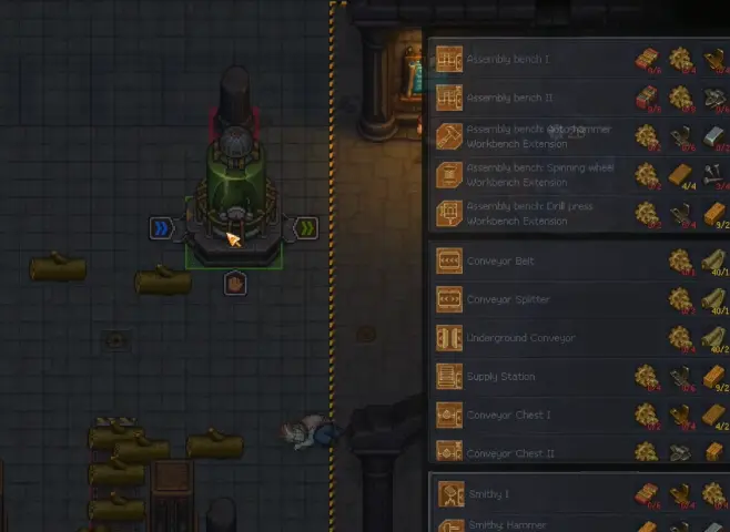 Underground Factory build menu in Graveyard Keeper 2