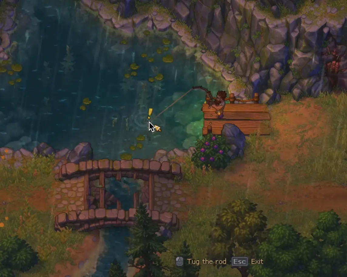Fishing line approaching dangerous tension while reeling in Graveyard Keeper 2
