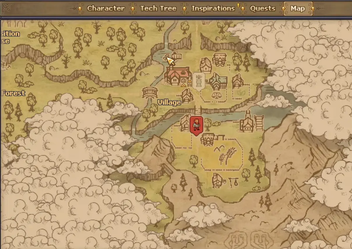 Designated fishing spot shown on the map in Graveyard Keeper 2