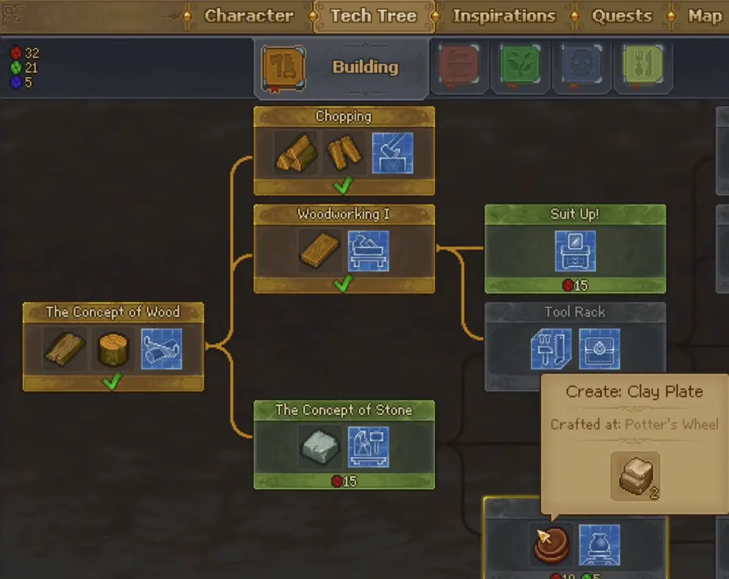 Stone technology route leading toward Pottery in Graveyard Keeper 2