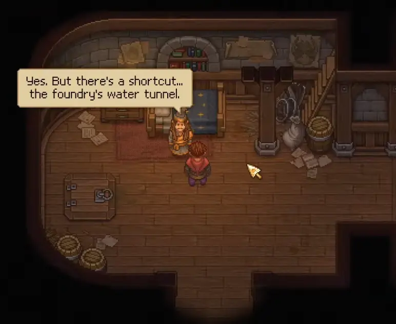 Water tunnel route toward Royal Foundry in Graveyard Keeper 2