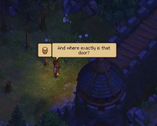 Keeper and Larry looking for the hidden Royal Palace door in Graveyard Keeper 2