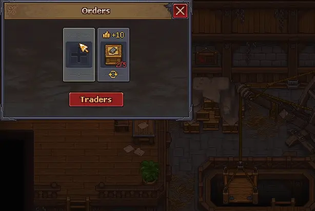 Town Warehouse order board receiving Factory supplies in Graveyard Keeper 2