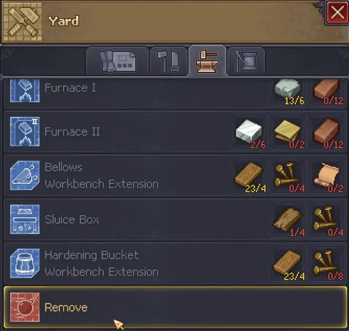 Removing a workstation and recovering only part of its materials in Graveyard Keeper 2