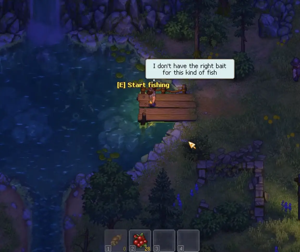 Wrong bait warning while fishing in Graveyard Keeper 2