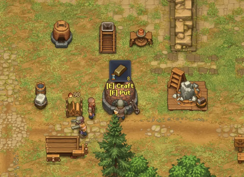 Zombie Supplier Station delivering materials to an automated workstation in Graveyard Keeper 2