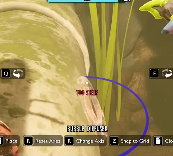 Bubble Diffuser placement preview being adjusted underwater in Grounded 2