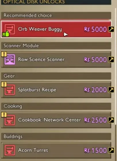 Orb Weaver Buggy recipe available for 5000 Raw Science in Grounded 2