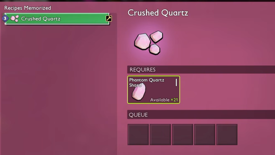 Quern processing Phantom Quartz into Crushed Quartz in Grounded 2