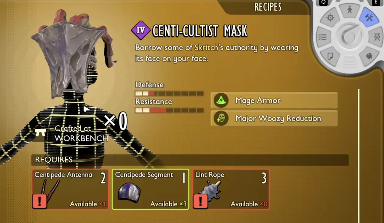 Centi-Cultist armor set unlocked using Skritch Centipede materials in Grounded 2