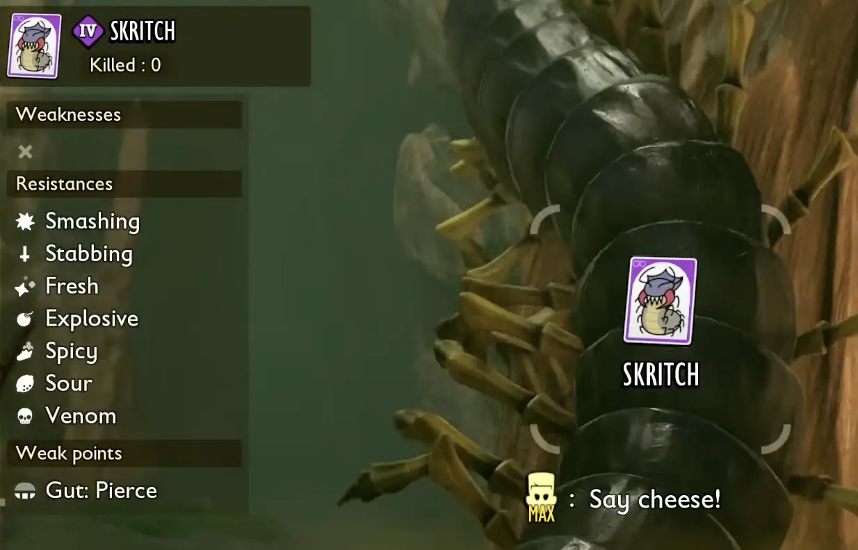 Skritch Tier IV Peep data listing seven resistances and the Gut Pierce weak point