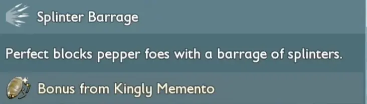 Kingly Memento Splinter Barrage effect used with Termite Armor and the Splinter Cannon