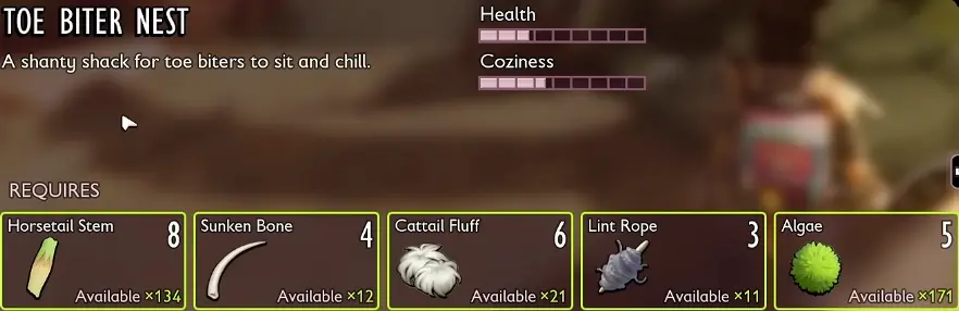 Toe Biter Nest recipe in Grounded 2