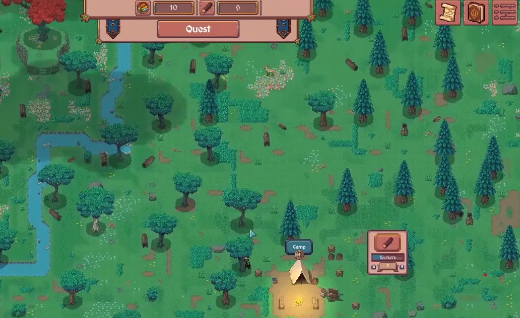 The opening Hearth and Hamlet camp before the settlement grows into a larger town