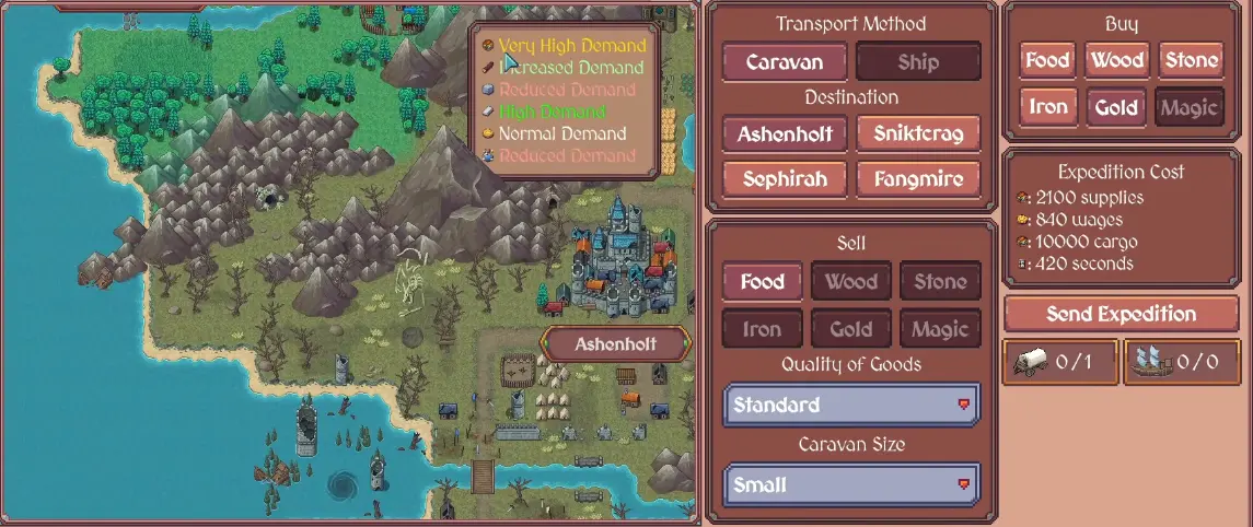 Very High Food demand at a trade destination in Hearth and Hamlet