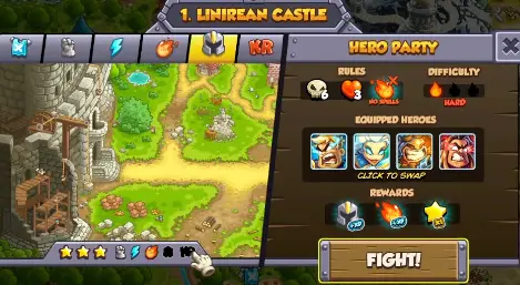 Four heroes active during Hero Party in Kingdom Rush 6 Genesis