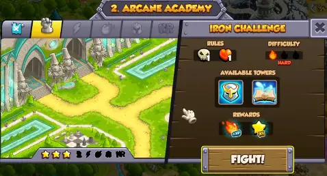Restricted tower selection in an Iron Challenge in Kingdom Rush 6 Genesis