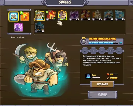 Spell level and upgrade tree in Kingdom Rush 6 Genesis