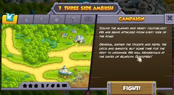 Three-Side Ambush stage in Kingdom Rush 6 Genesis