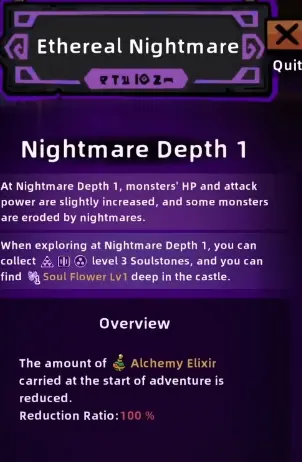 Lost Castle 2 Nightmare depth and intensity interface