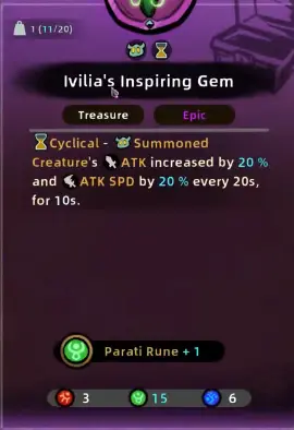 Lost Castle 2 Ivillia's Inspiring Gem summon attack speed treasure