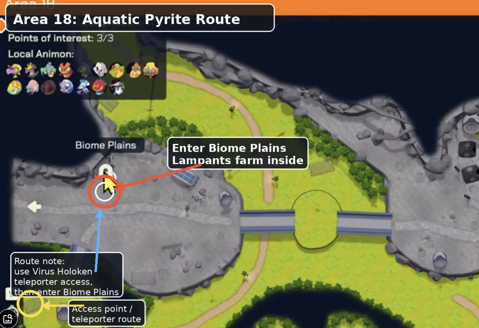Biome Plains Area 18 Aquatic Pyrite farming route from Lampants in LumenTale