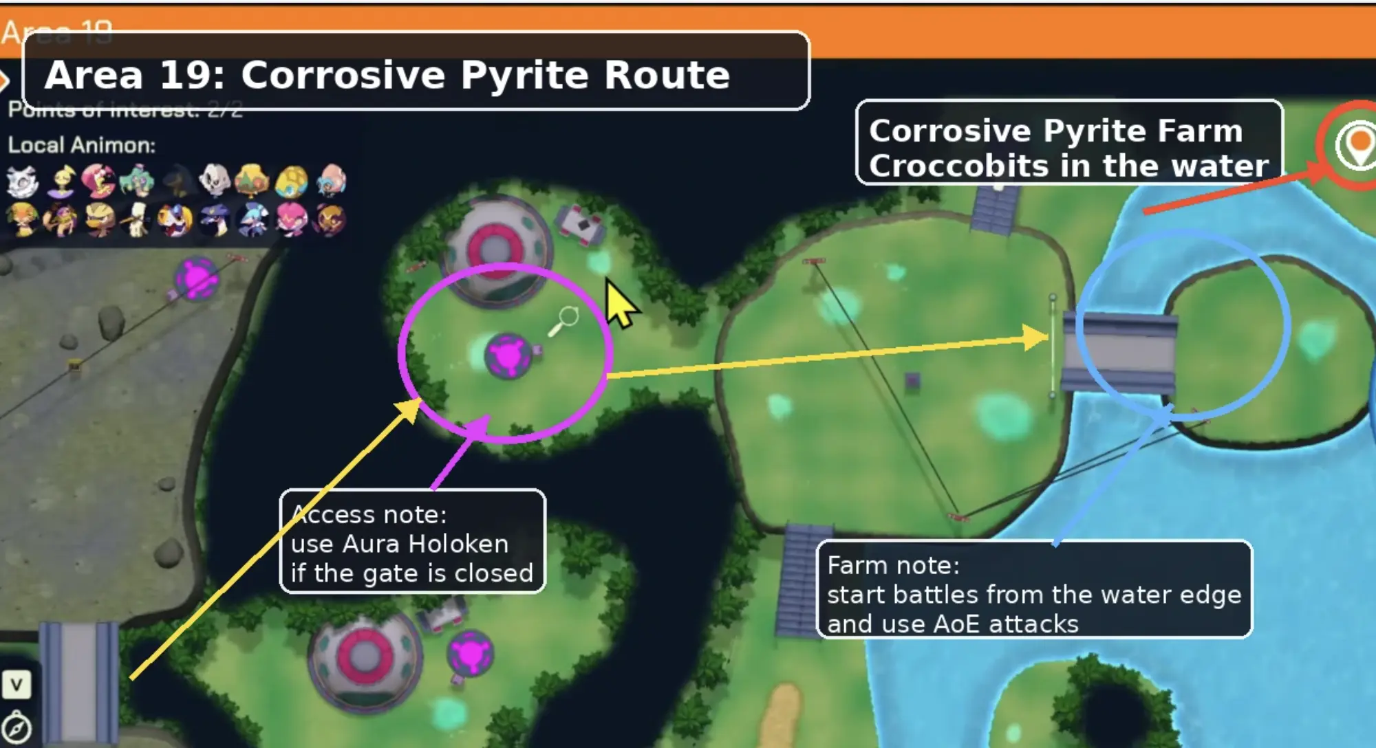 Area 19 Corrosive Pyrite farming route from Croccobits in LumenTale