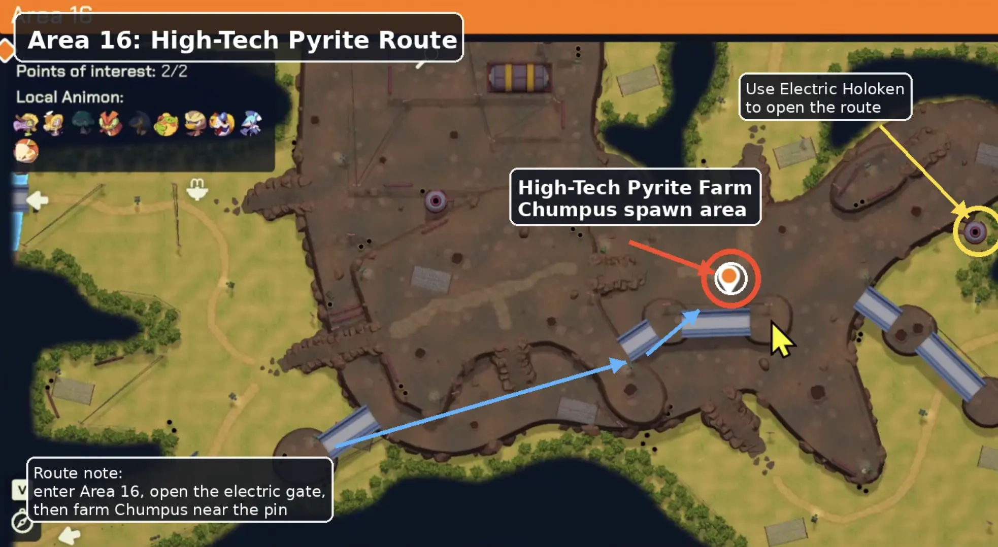 Area 16 High-Tech Pyrite farming route from Chumpus in LumenTale