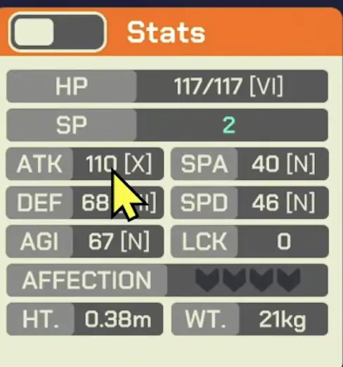 Selecting fodder Animon with strong IVs for Mystical Relic in LumenTale