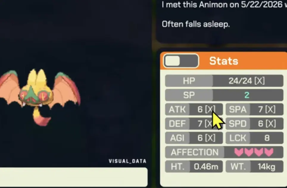 Boobat with perfect IVs after using Mystical Relic in LumenTale