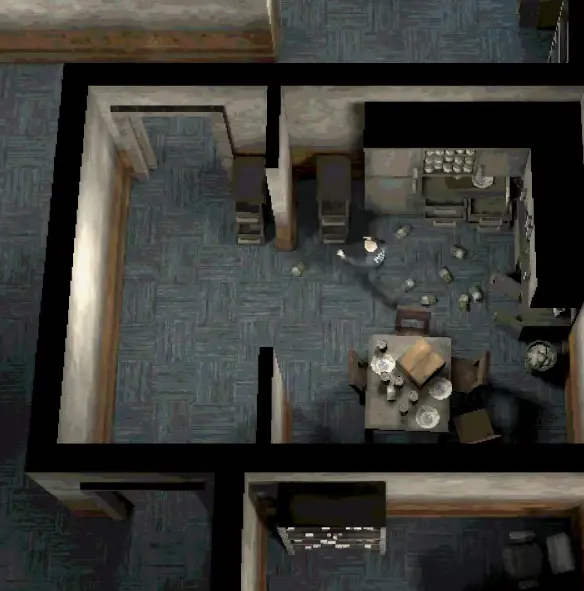 Machine Party Inside Job player holding the syringe after searching the office