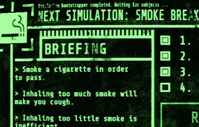Machine Party Smoke Break cigarette and inhale timing during a successful attempt