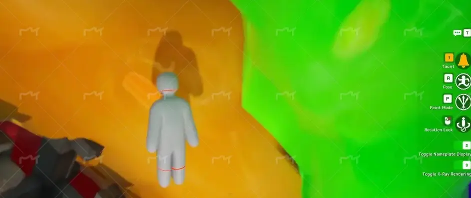 MECCHA CHAMELEON player climbing a wall with Paint Mode and control prompts