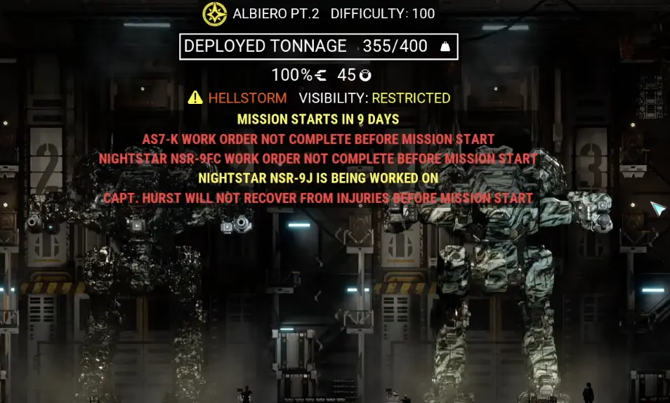 Final Albiero mission contract showing a 400-ton drop limit
