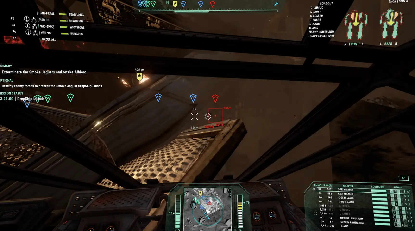 Albiero final battle showing the Smoke Jaguar DropShip launch countdown and mission objectives