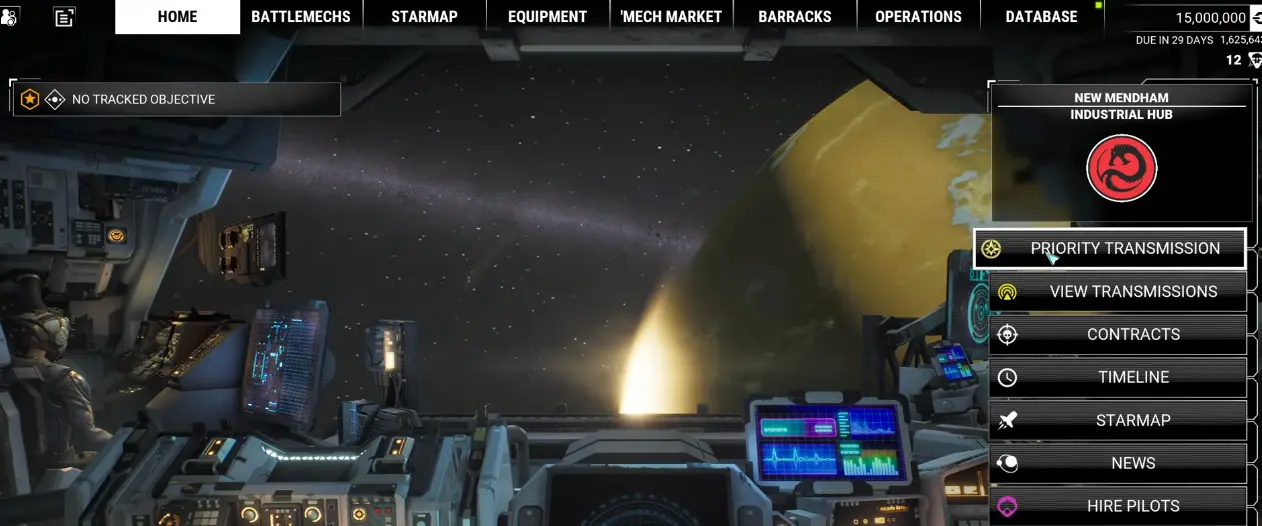 Priority Transmission option on the MechWarrior 5 Home screen for Ashes and Ascension