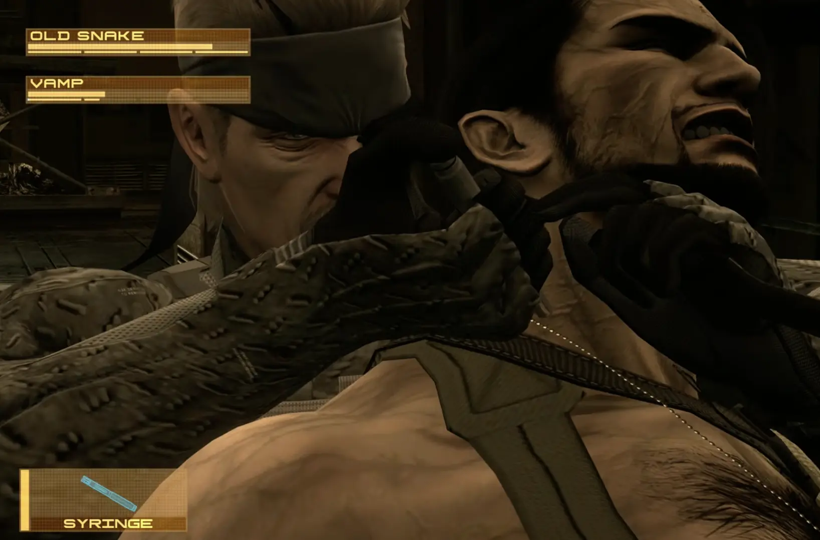 Vamp after Snake uses the syringe during the Shadow Moses fight