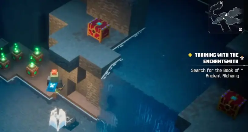 Fallen pillar route to the Enchantsmith dungeon outside Brave Haven in Minecraft Dungeons II