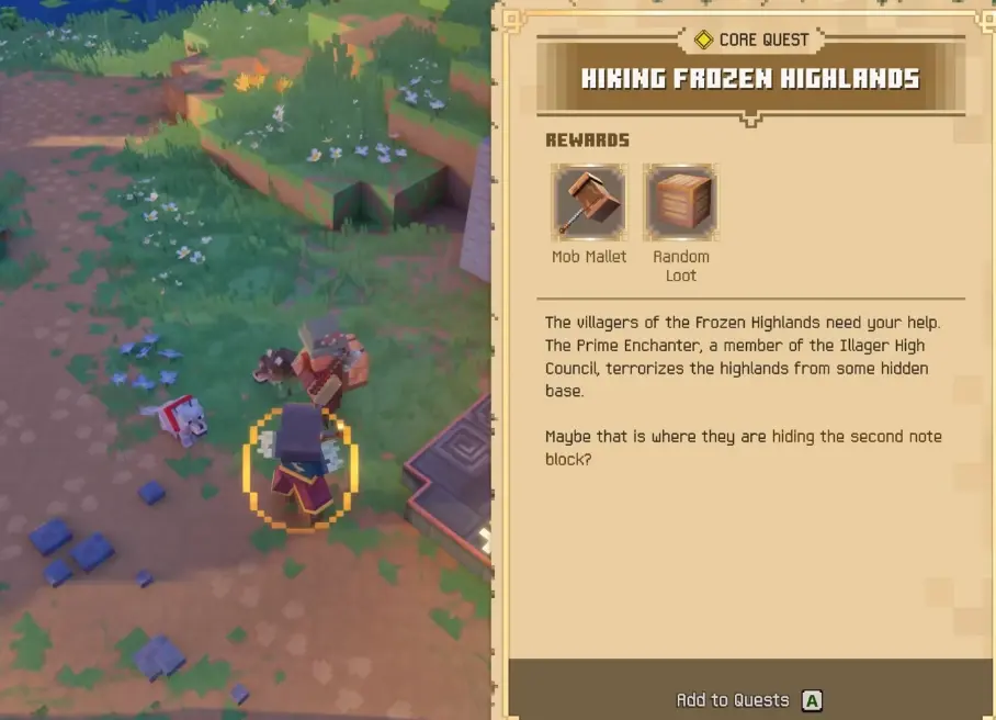 Hiking Frozen Highlands quest in Minecraft Dungeons II