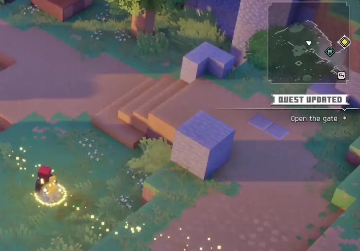 Key Golem near the closed Brave Haven gate in Minecraft Dungeons II