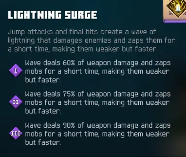 Lightning Surge enchantment ranks in Minecraft Dungeons II