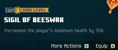 Tier III Sigil of Beeswax maximum health bonus in Minecraft Dungeons II