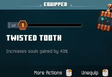 Level 1 Twisted Tooth giving 40 percent more Souls in Minecraft Dungeons II