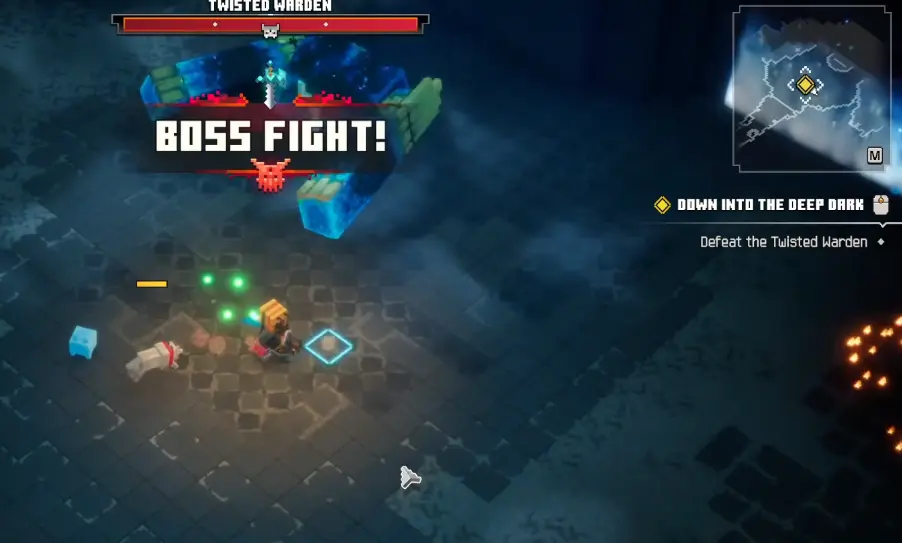Twisted Warden boss fight in Minecraft Dungeons II