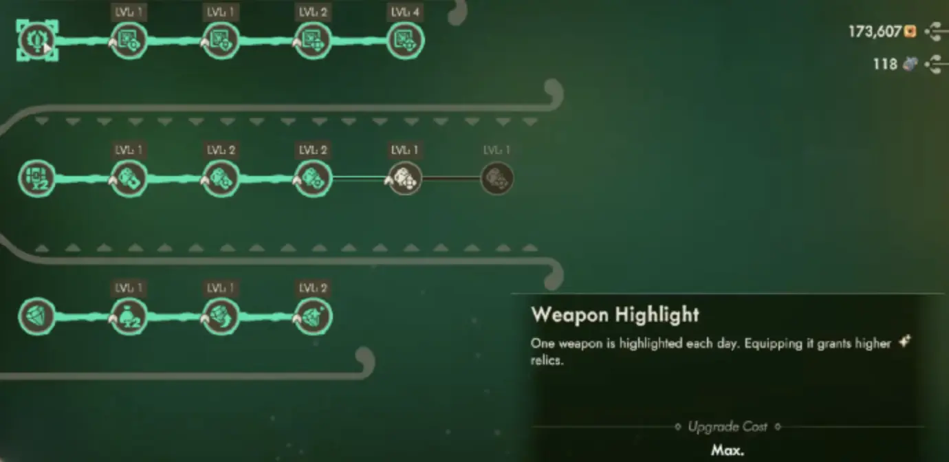 Moonlighter 2 Weapon Highlight showing that the highlighted daily weapon grants higher Quality relics