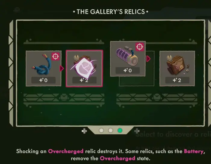 Moonlighter 2 Gallery relic interaction involving Shock and Overcharge