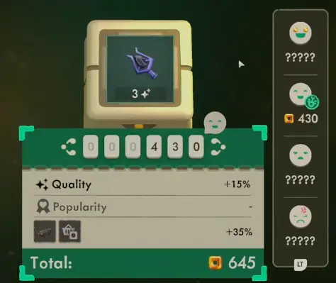 Moonlighter 2 relic showing the Perfect price marker in the shop