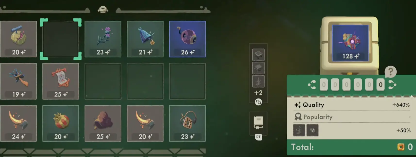 Moonlighter 2 relic showing 128 Quality and a 640 percent value bonus