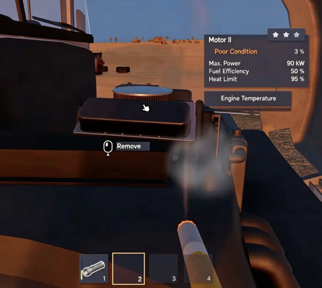 Engine II showing Poor Condition at 3 percent, with 90 kW maximum power and 95 percent heat limit in Nomad Drive