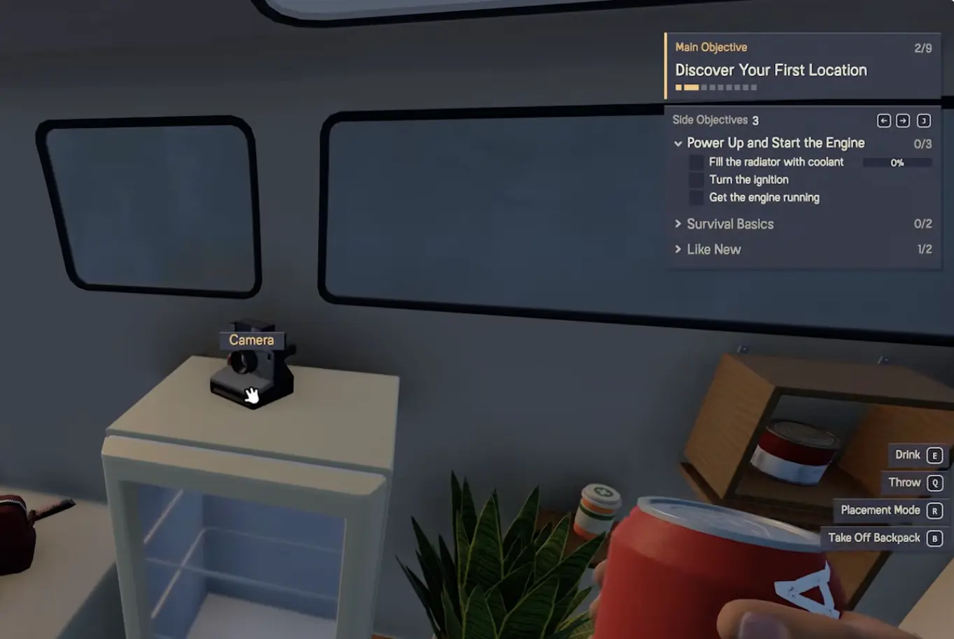 Nomad Drive Main Objective 2 of 9 showing Discover Your First Location and vehicle startup tasks